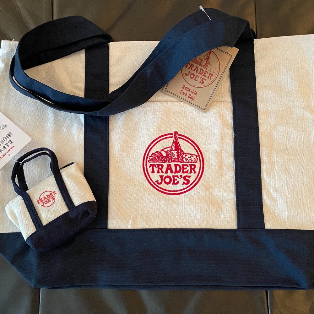 FIRM. Trader Joe’s Heavy Navy Canvas Bag & Rare Navy Micro Tote w/Packable Bag